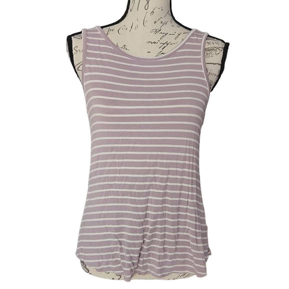 Lulus Women's Size Medium Lt Lilac White Striped Scoop Back Tank Top
